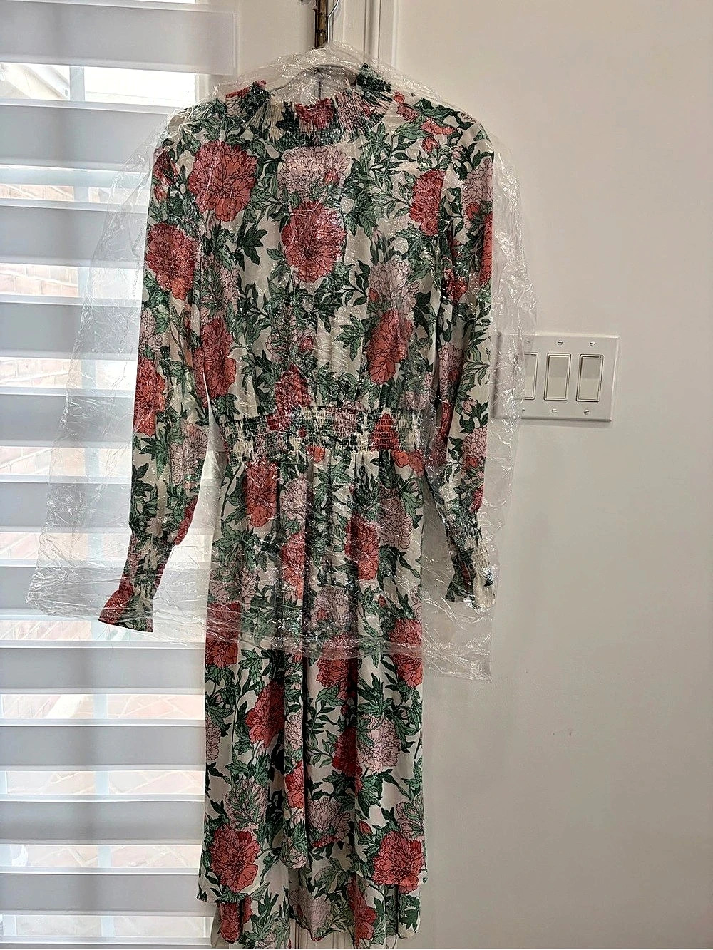 Nanette Lepore Smocked Mock Neck Long Sleeve Floral Midi Dress Floral Midi Dress